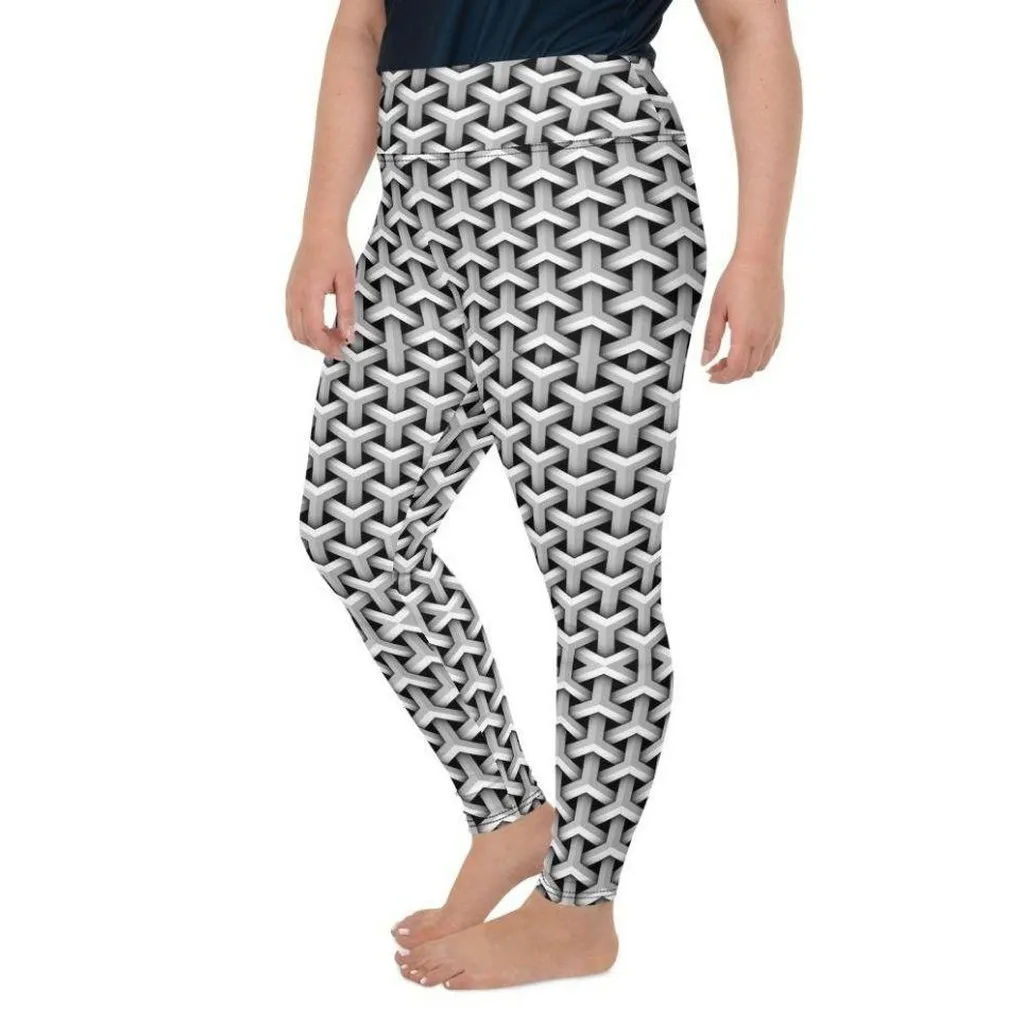 3D Woven Metallic Print Plus Size Leggings