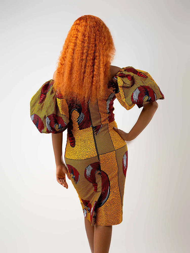 African Print Fola Puff Sleeves cocktail dress