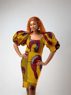 African Print Fola Puff Sleeves cocktail dress