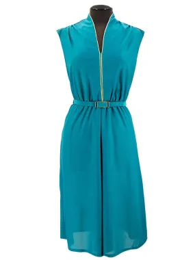 David Ashton 1970s Vintage Teal & Gold Dress