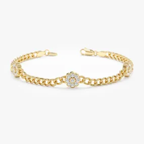 Diamond Flower Cuban Chain Bracelet, Neva