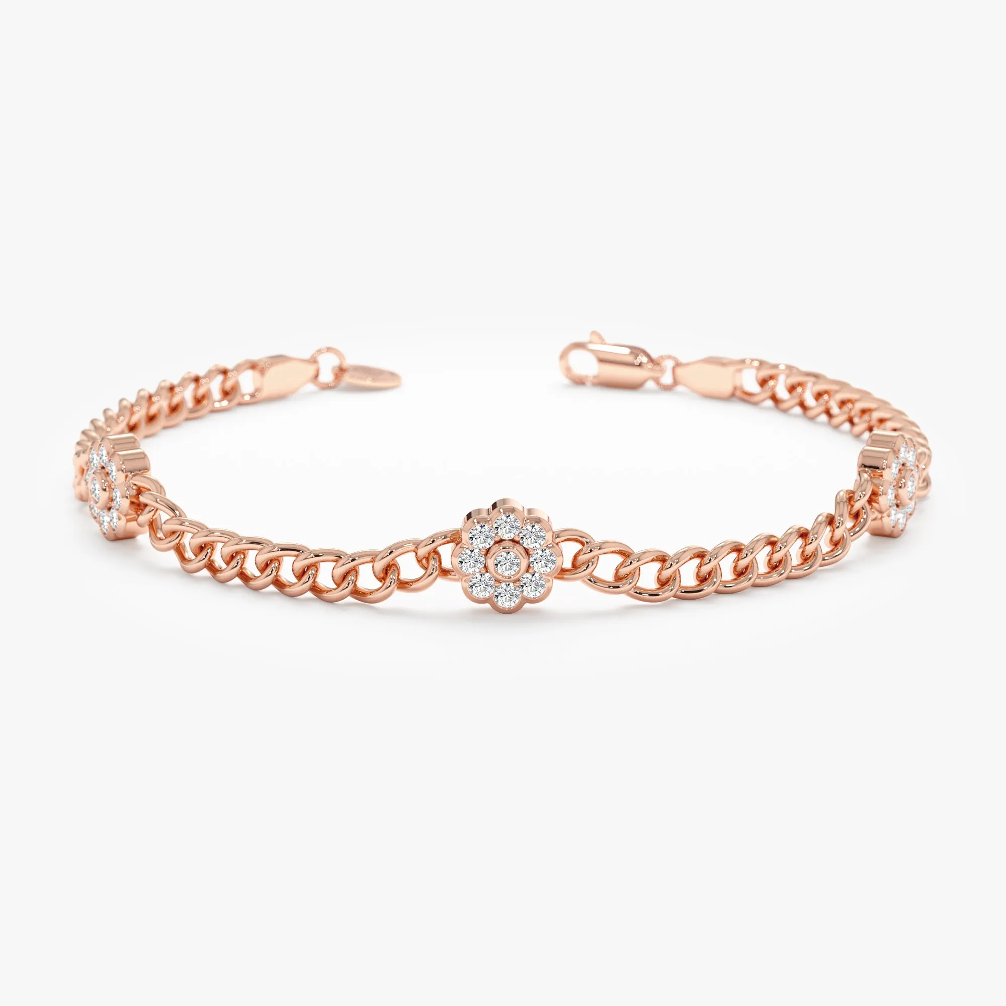 Diamond Flower Cuban Chain Bracelet, Neva