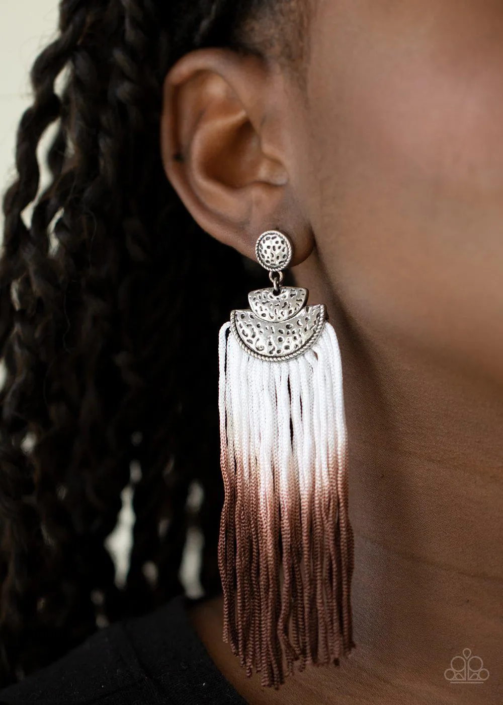 DIP It Up Brown and White Ombre Fringe Earrings - Paparazzi Accessories