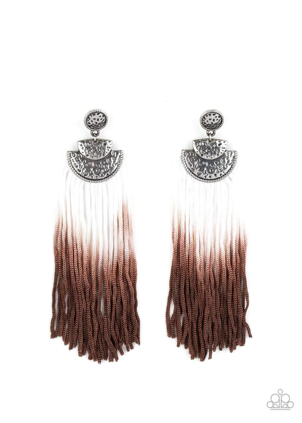 DIP It Up Brown and White Ombre Fringe Earrings - Paparazzi Accessories