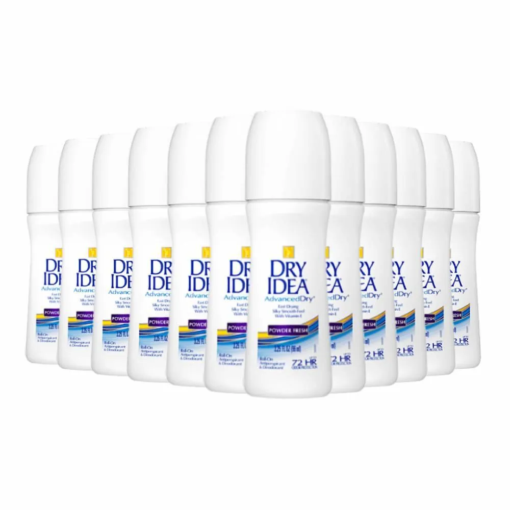 Dry Idea - Antiperspirant Deodorant Roll On - Powder Fresh - 3.25 Oz - 12 Pack