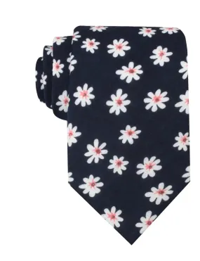 Floral Tie - Navy with White Flowers