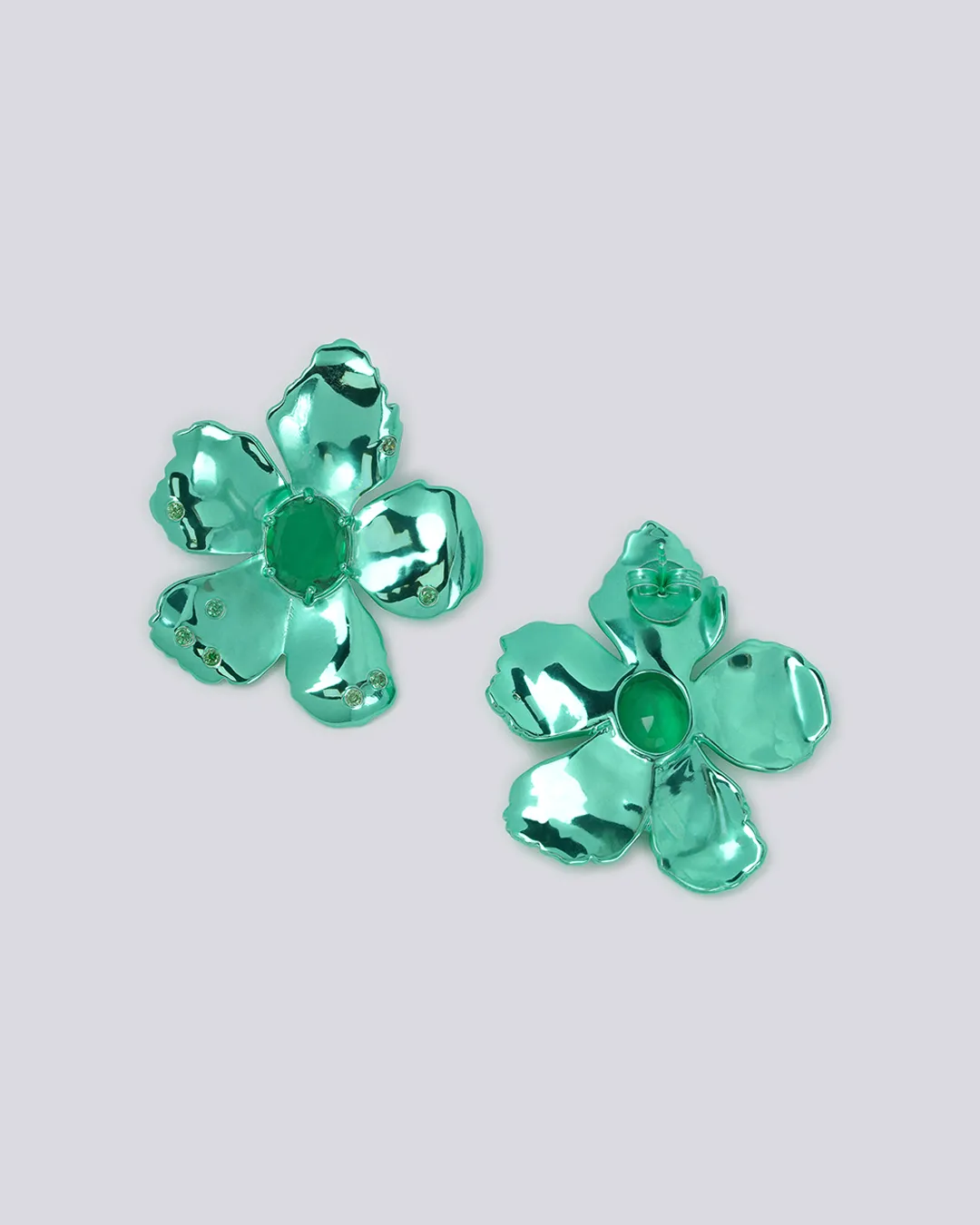 Green Prom Flower Earrings