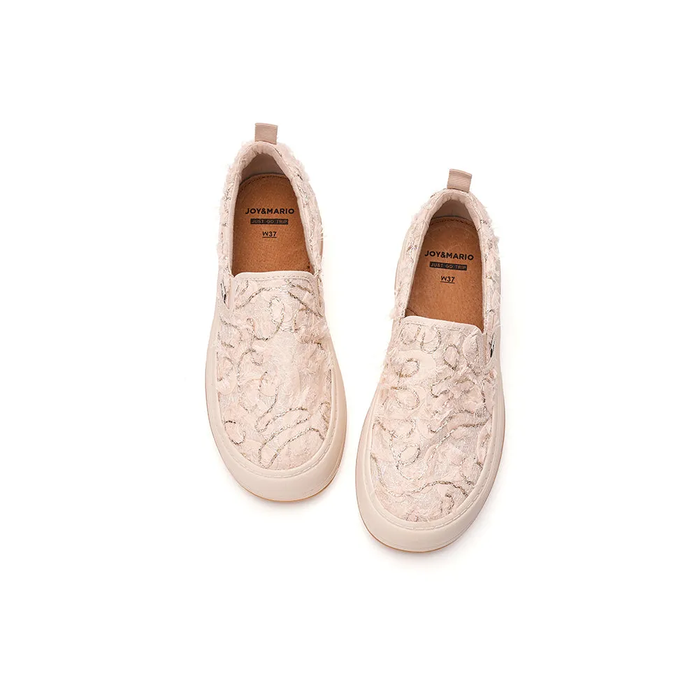 JOY&MARIO Women’s Slip-On Lace Platform in Apricot-87820W