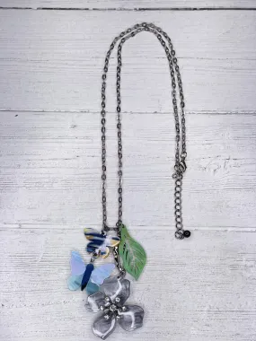 Long Pendant Flower Butterfly Acrylic Necklace Alisha D