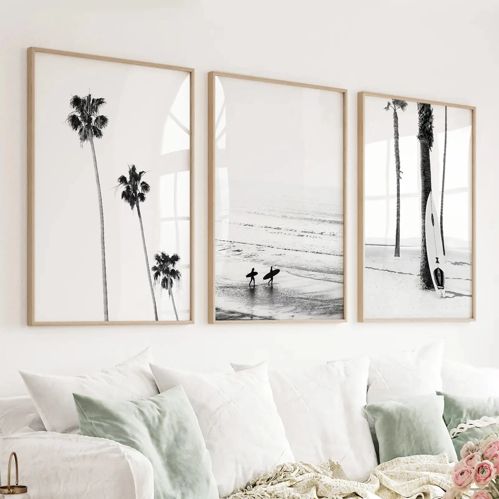 Modern Black White Ocean Surfing Wall Art Set