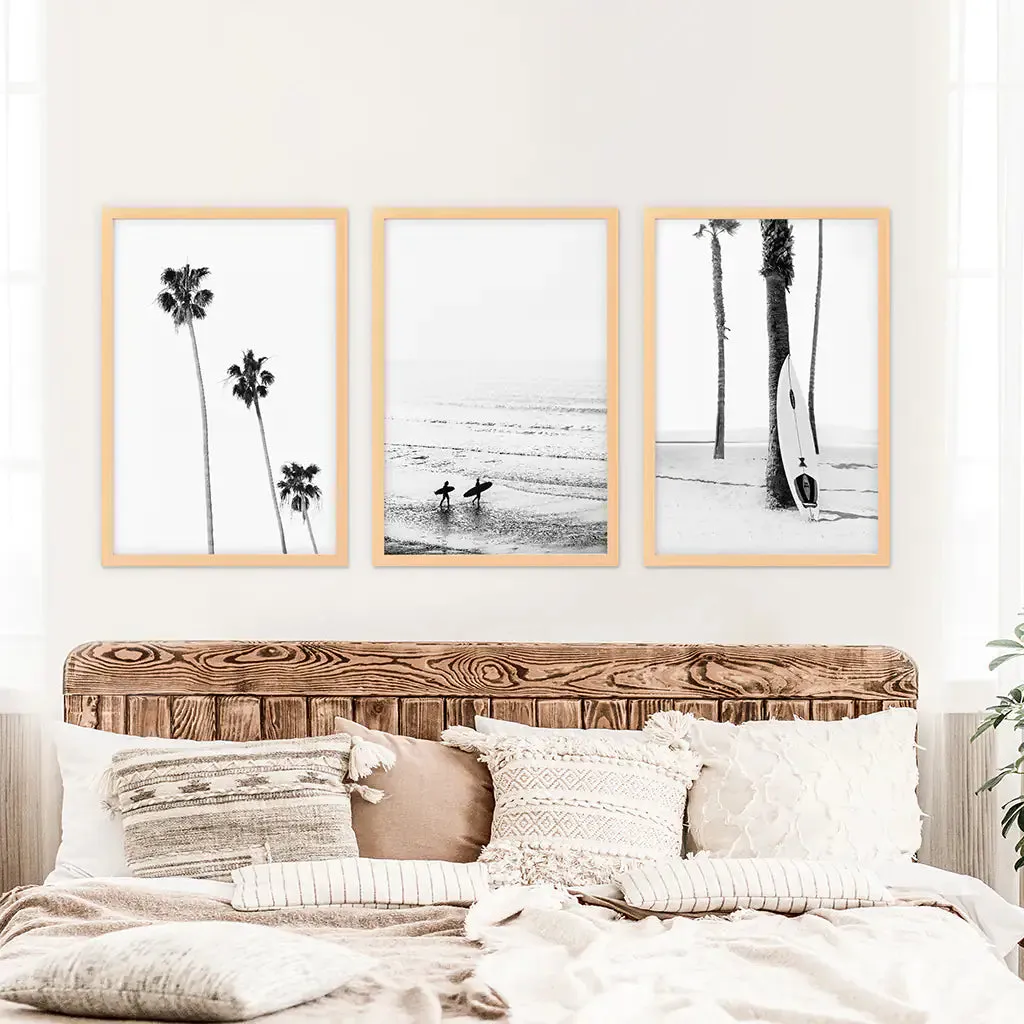 Modern Black White Ocean Surfing Wall Art Set