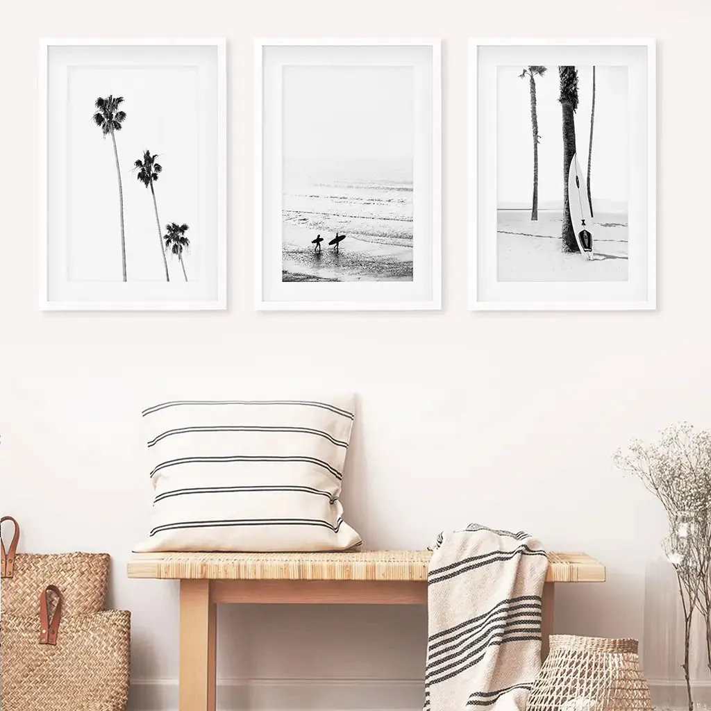 Modern Black White Ocean Surfing Wall Art Set