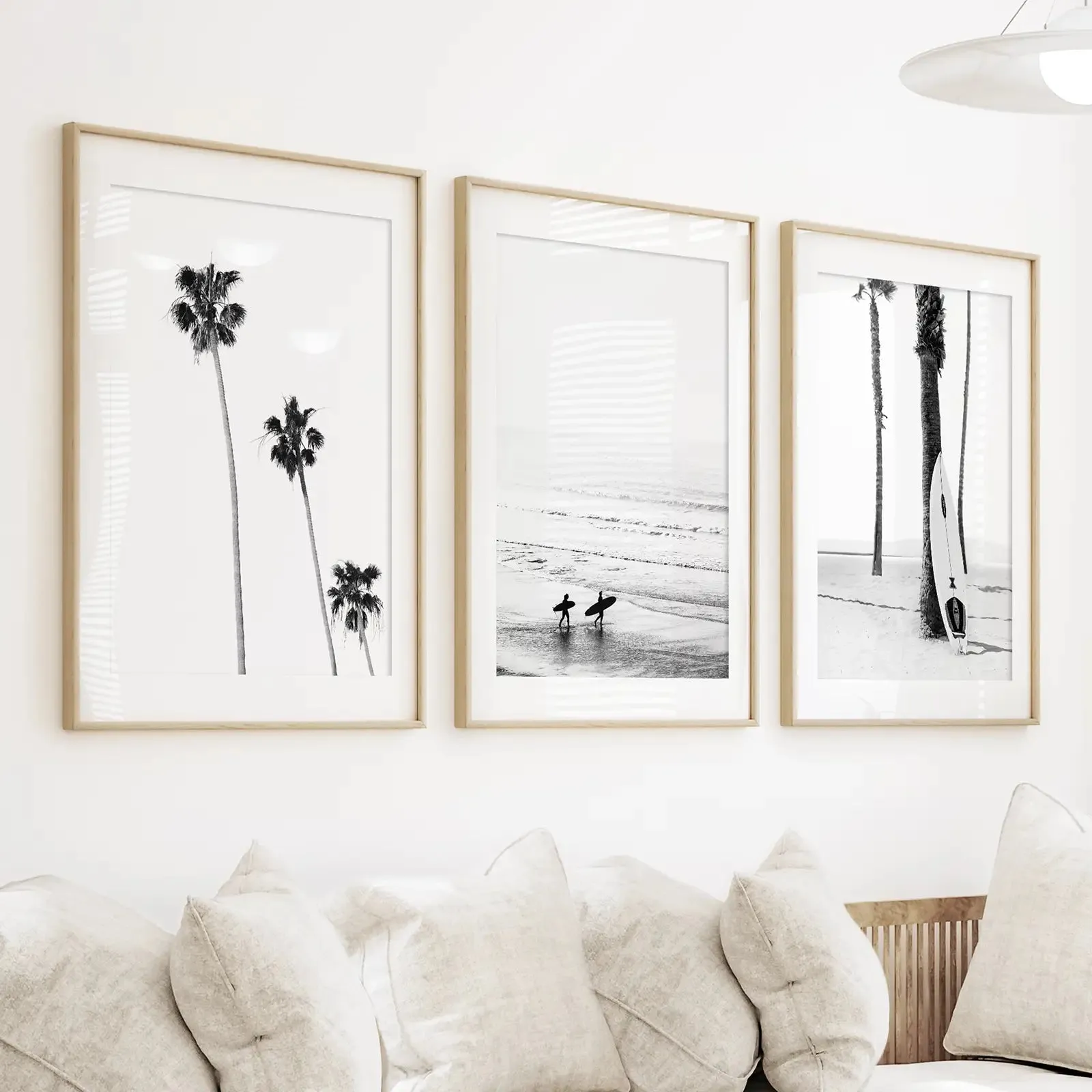 Modern Black White Ocean Surfing Wall Art Set