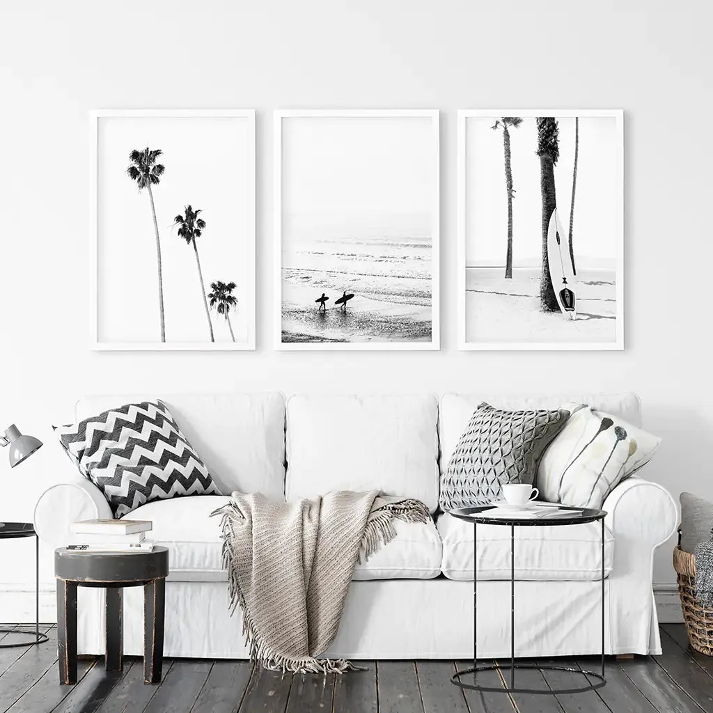 Modern Black White Ocean Surfing Wall Art Set