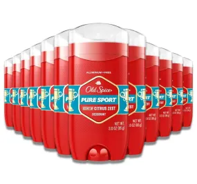 Old Spice -  Antiperspirant & Deodorant, Red Zone Pure Sport for Men, Stick - 3 Oz - 12 Pack