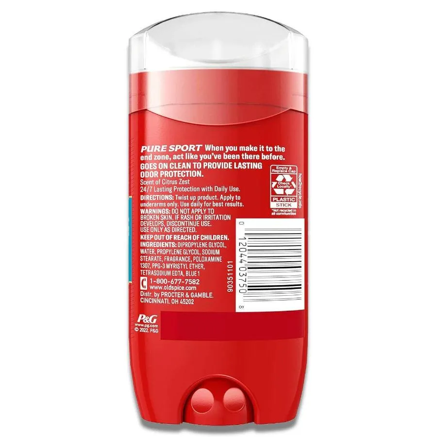 Old Spice  Antiperspirant & Deodorant, Red Zone Pure Sport for Men, Stick - 3 Oz - 120 Pack