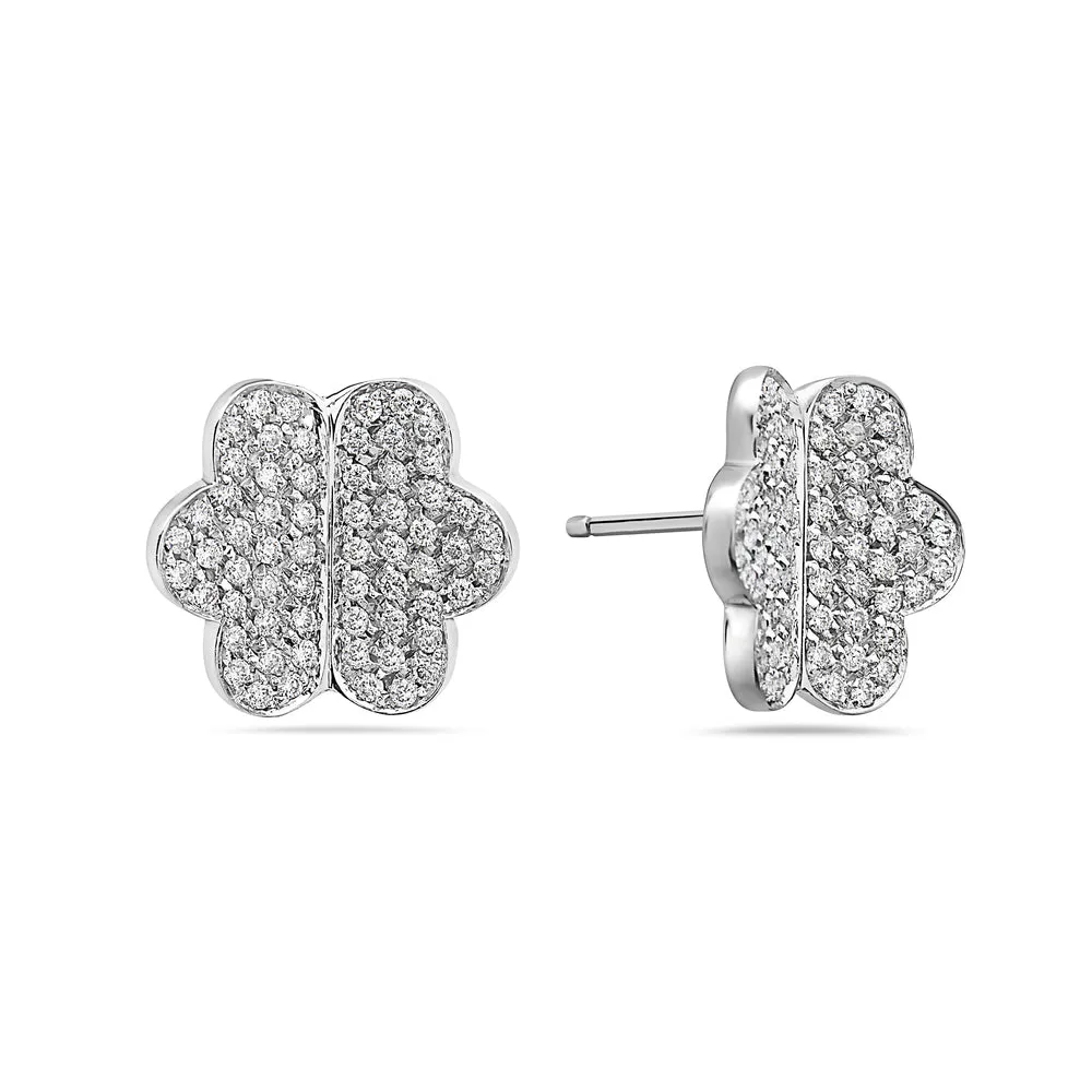 Ready to Ship Diamond Flower Shape Stud Earrings (1.02 ct.) in 18K Gold, Made in Italy