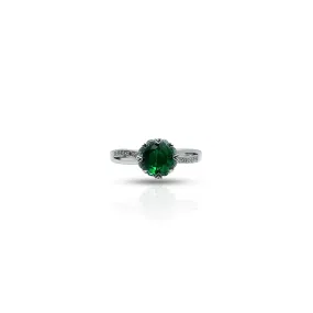 Silver Center Green Gem Stone with Flower and Infinite Design Ring for Girls