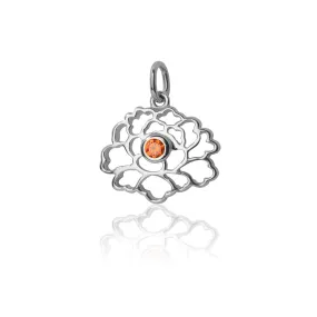 Tang Flower Charm - Silver with Orange Gem