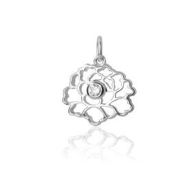 Tang Flower Charm - Silver with White Gem