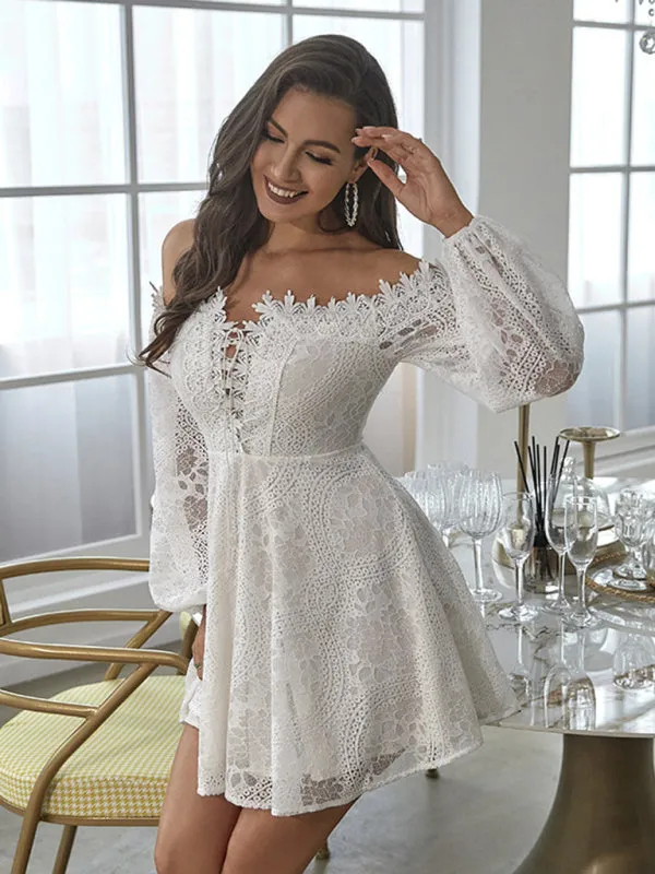 Women's Elegant Off The Shoulder Lace Swing Dress