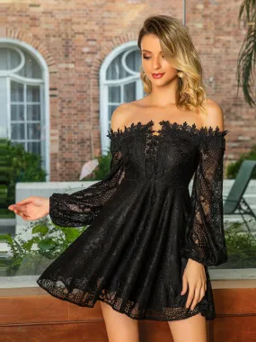 Women's Elegant Off The Shoulder Lace Swing Dress