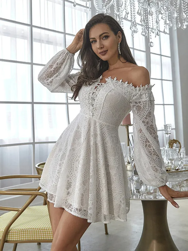 Women's Elegant Off The Shoulder Lace Swing Dress