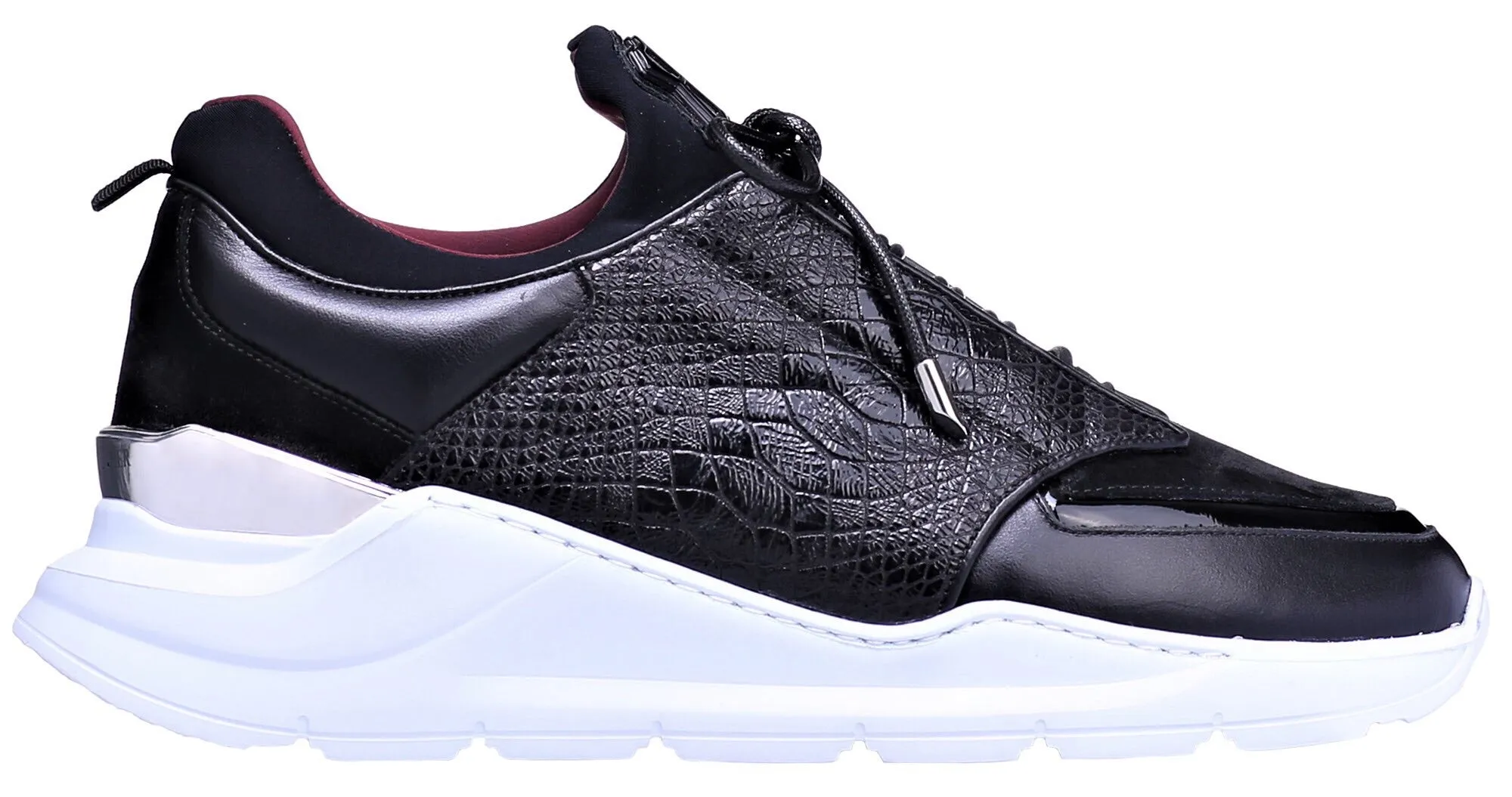 Women's Low-Top BNJ MAGNUS  BLACK PYTHON WASHED CALFSKIN-NEOPRENE